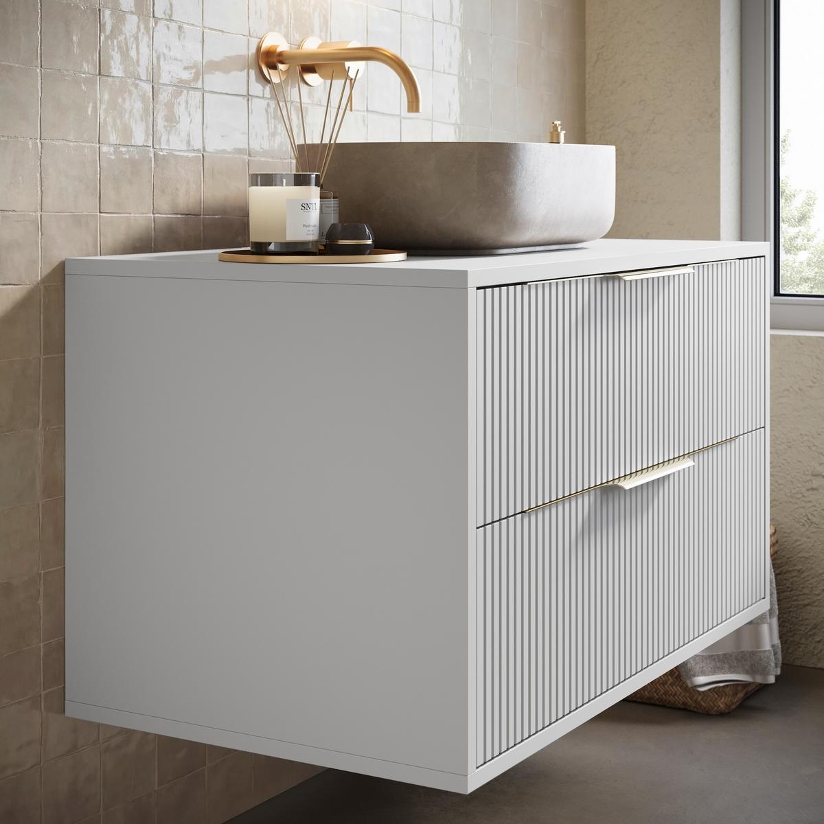 WASCHBECKENUNTERSCHRANK Rimini 2 Schubladen Weiß Matt - 80 x 46 x 46 cm - Weiß, Holz (80/46/46cm) - Badplaats