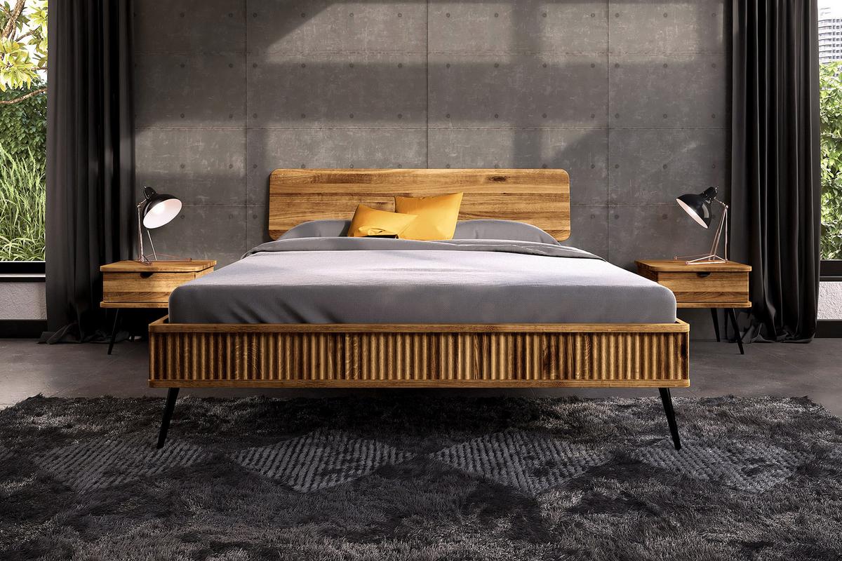 BETT LINA 1 100x190 Kernbuche - Schwarz/Kernbuche, Holz/Metall (100/190cm) - byoak