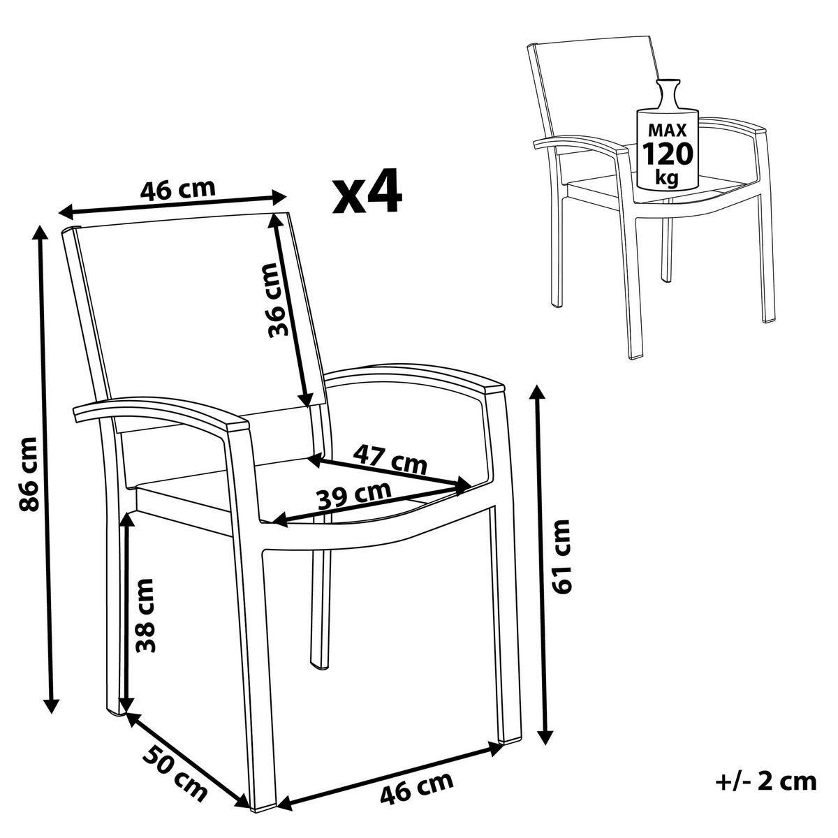 GARTENSTUHL 4er-Set Metall hellgrau Pereta - Hellgrau, Metall (46/86/50cm) - Beliani