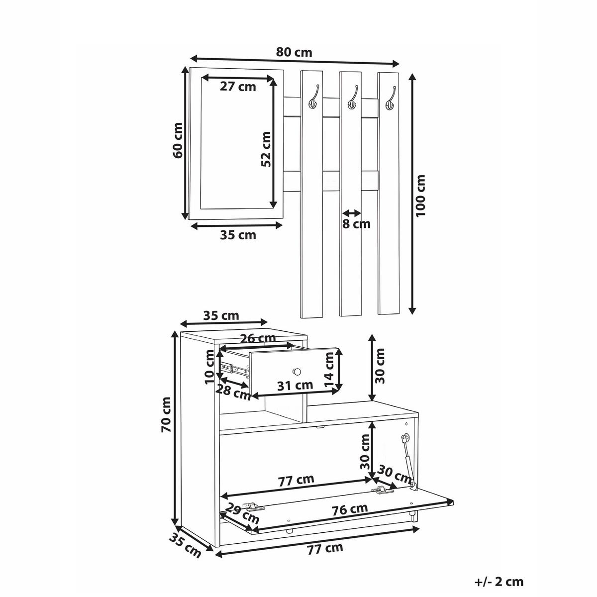 FLUR-SET Hellbraun Cooma - Hellbraun/Braun, Holzwerkstoff (77/70/35cm) - Beliani
