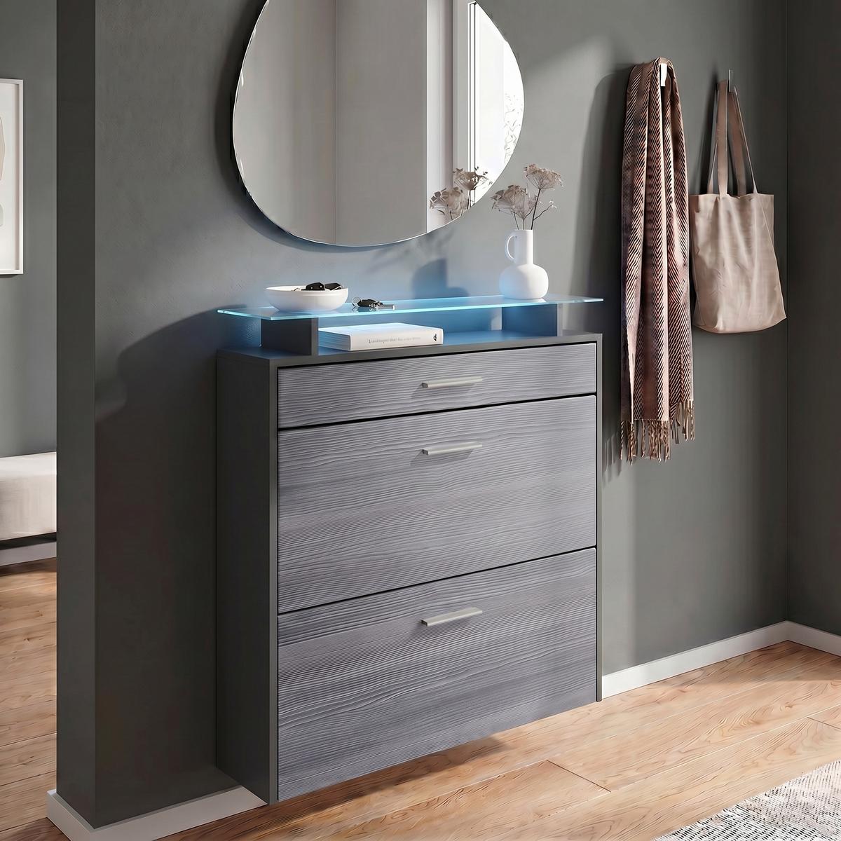 SCHUHSCHRANK Malea Fronten in Avola-Anthrazit - Anthrazit, Holzwerkstoff (89/96/23cm) - Vladon