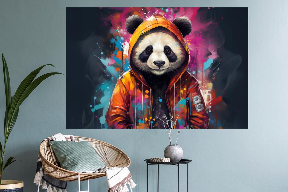 WANDTATTOO Panda - Jacke - Graffiti - Orange Wandsticker 120x80 cm - Orange, Kunststoff (120/80/0.1cm) - MuchoWow