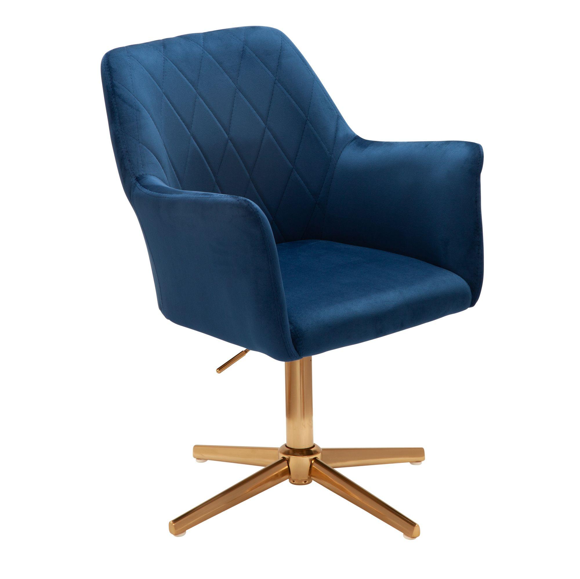SAMTSESSEL mit Rautensteppung, drehbar auf goldenem Sternfuß, Blau 97x55x55 cm - Blau/Goldfarben, Textil/Metall (97/55/55cm) - KADIMA DESIGN