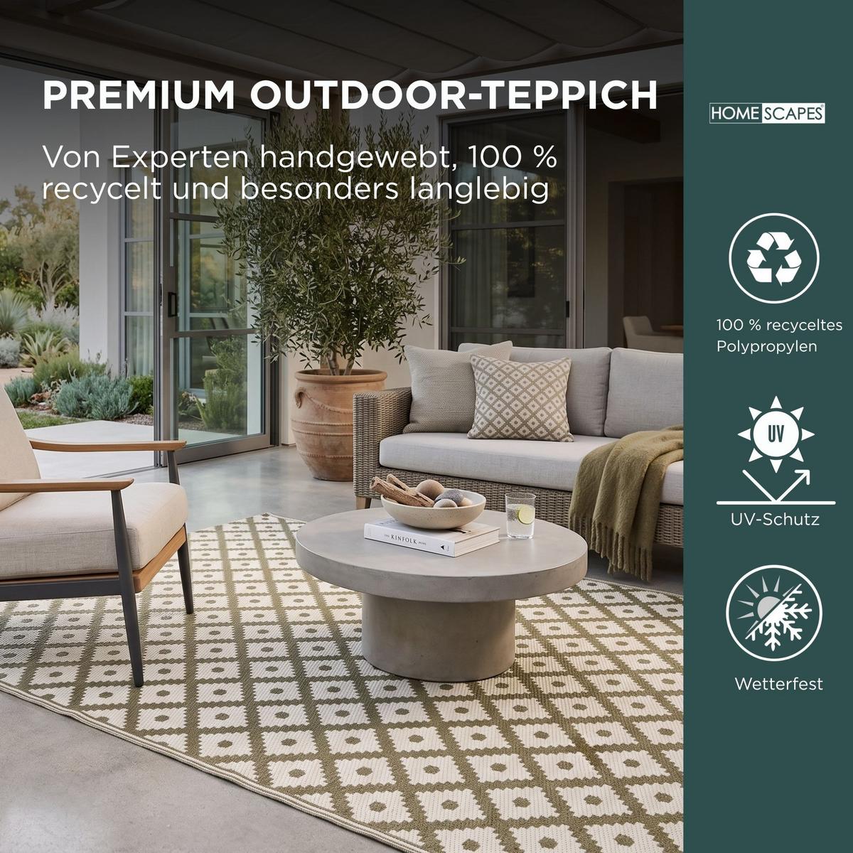 OUTDOORTEPPICH May, geometrisch gemustert 240/300 cm - Olivgrün, Kunststoff (240/300cm) - Homescapes