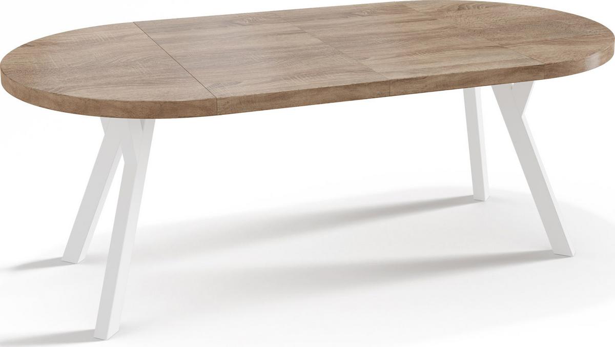 ESSTISCH Twixy runder ausziehbarer, Sonoma Eiche 90-170/90/76 cm - Weiß/Sonoma Eiche, Holz/Holzwerkstoff (90/170/76cm) - WFL GROUP