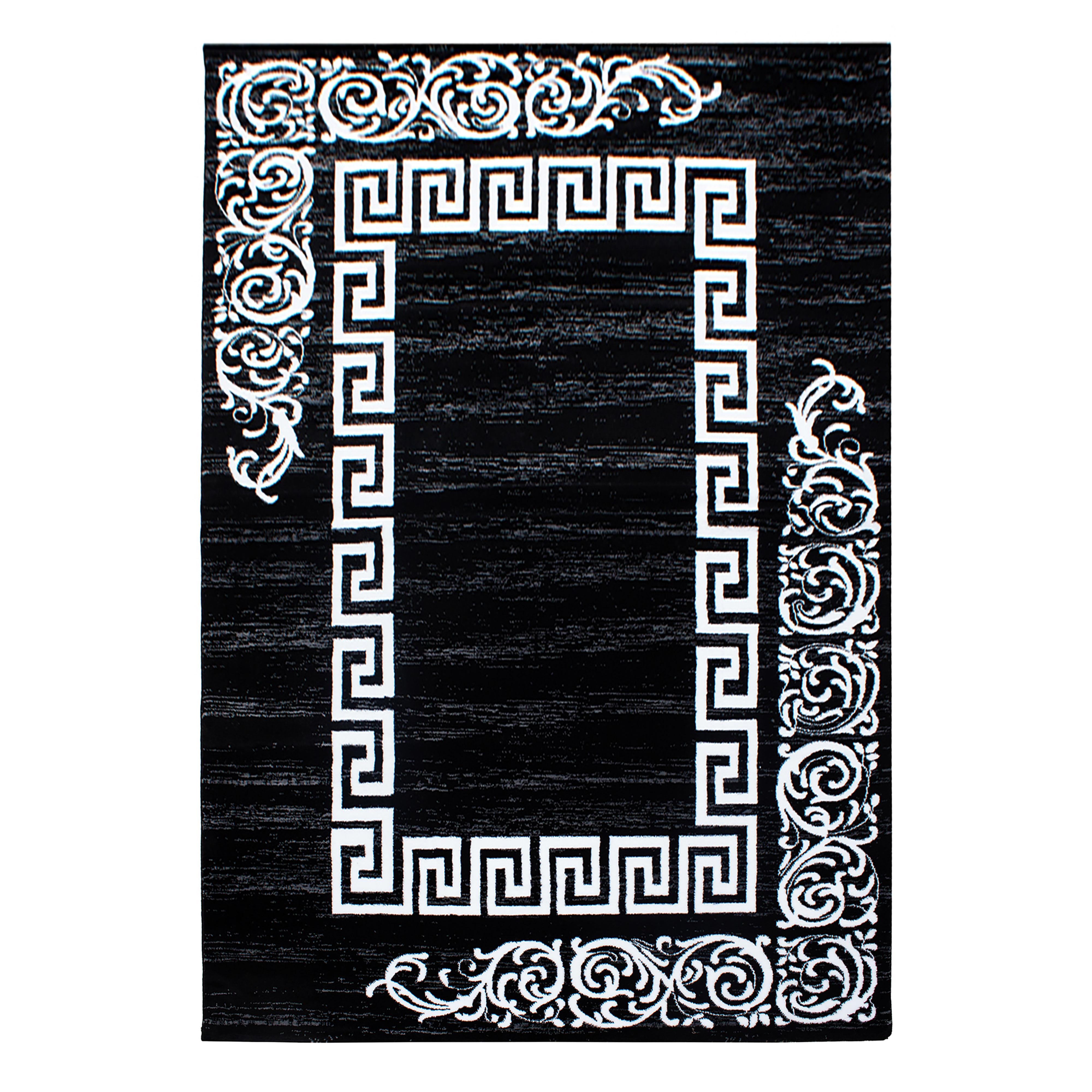 TEPPICH Kurzflor ASPEN in Schwarz, mit Mäander-Muster, 80 x 150 cm - Schwarz, Textil (150/80cm) - KADIMA DESIGN