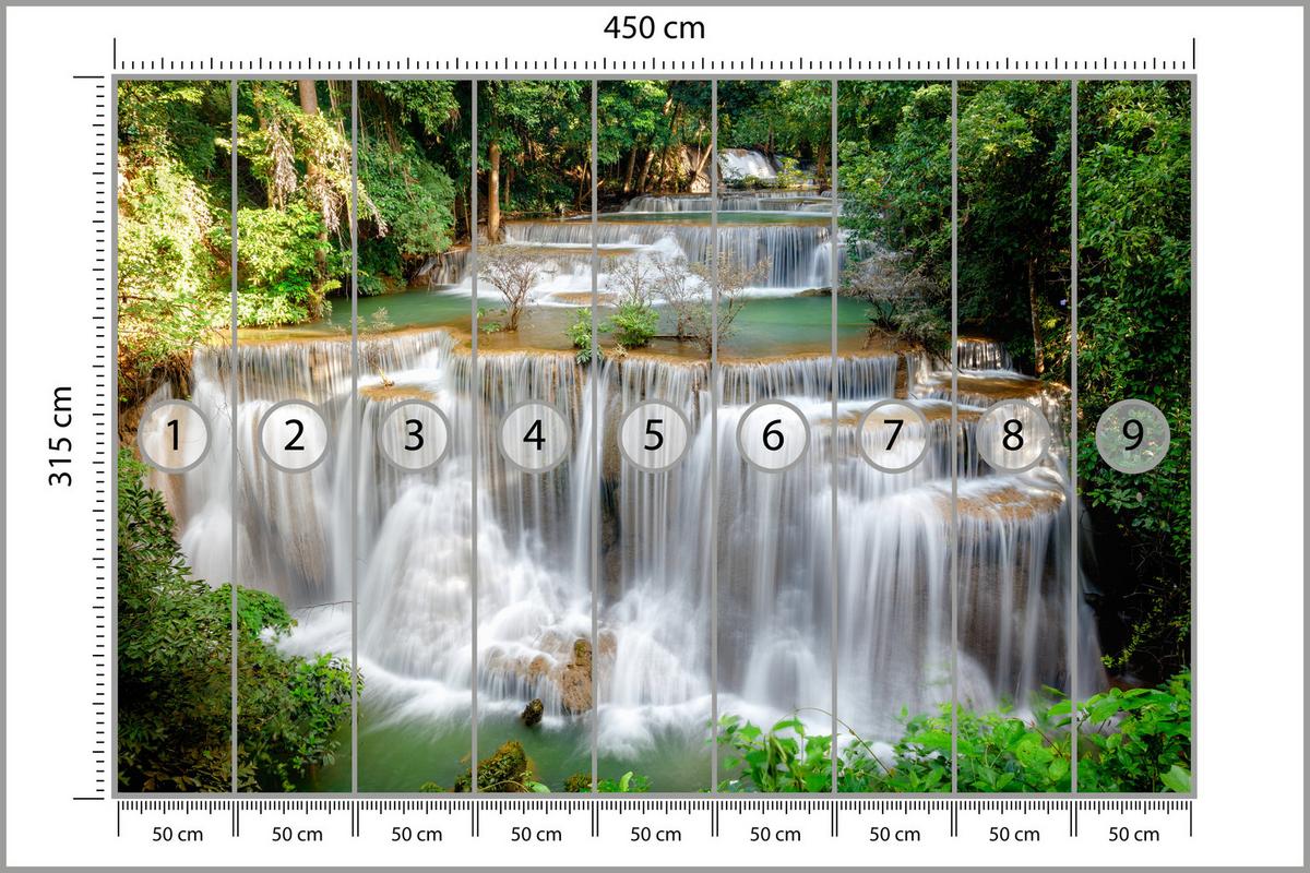 FOTOTAPETE für Esszimmer Panorama Waldwasserfall Bäume Pflanzen Natur 450x315 - Beige/Braun, Papier (450/315cm) - Muralo
