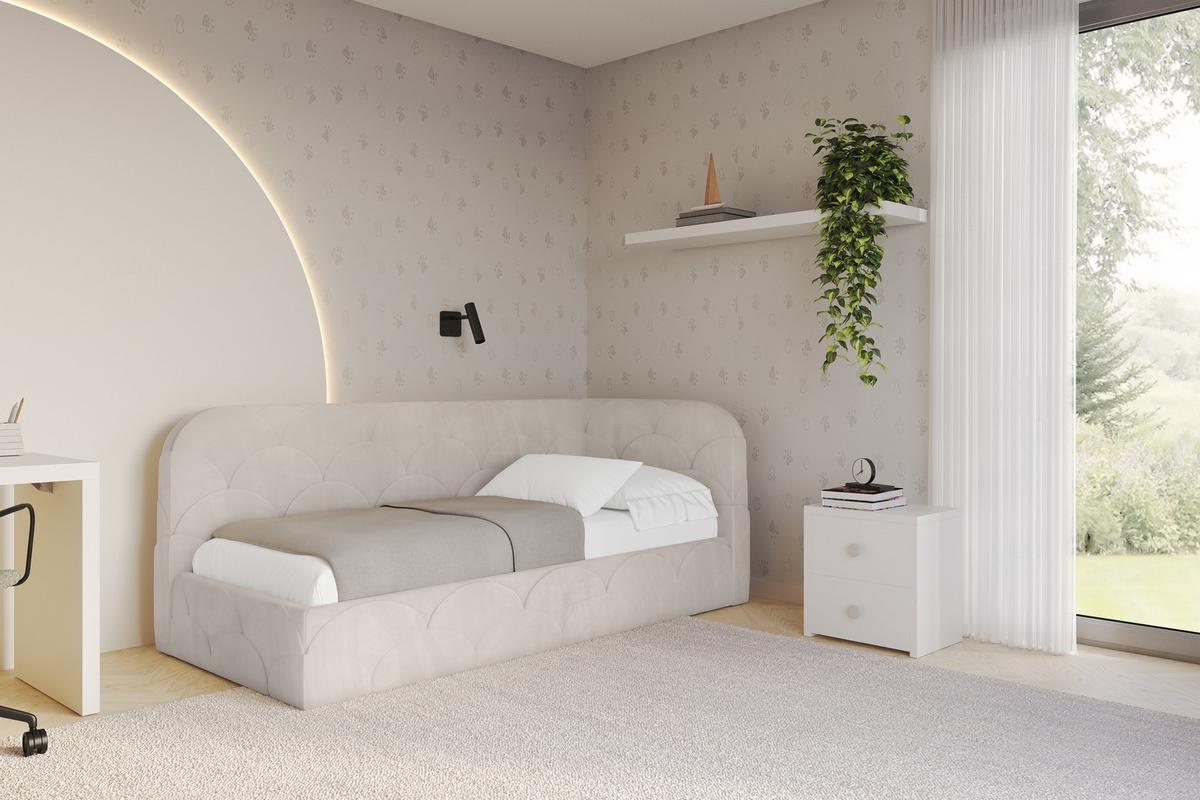 EINZELLBETT Jugendbett mit Bettkasten, Links - ELRY 80x200 Beige - Ecru, Holzwerkstoff/Textil (80/200cm) - ALTDECOR