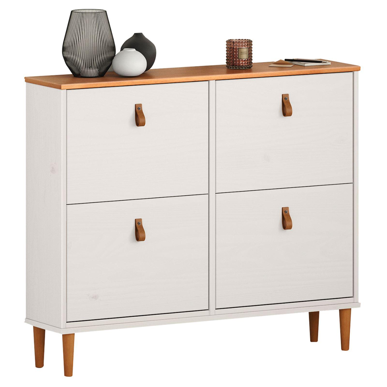 SCHUHKIPPER MIKKA weiß/Eiche - Eichefarben/Weiß, Holz (107/92/25cm) - IDIMEX