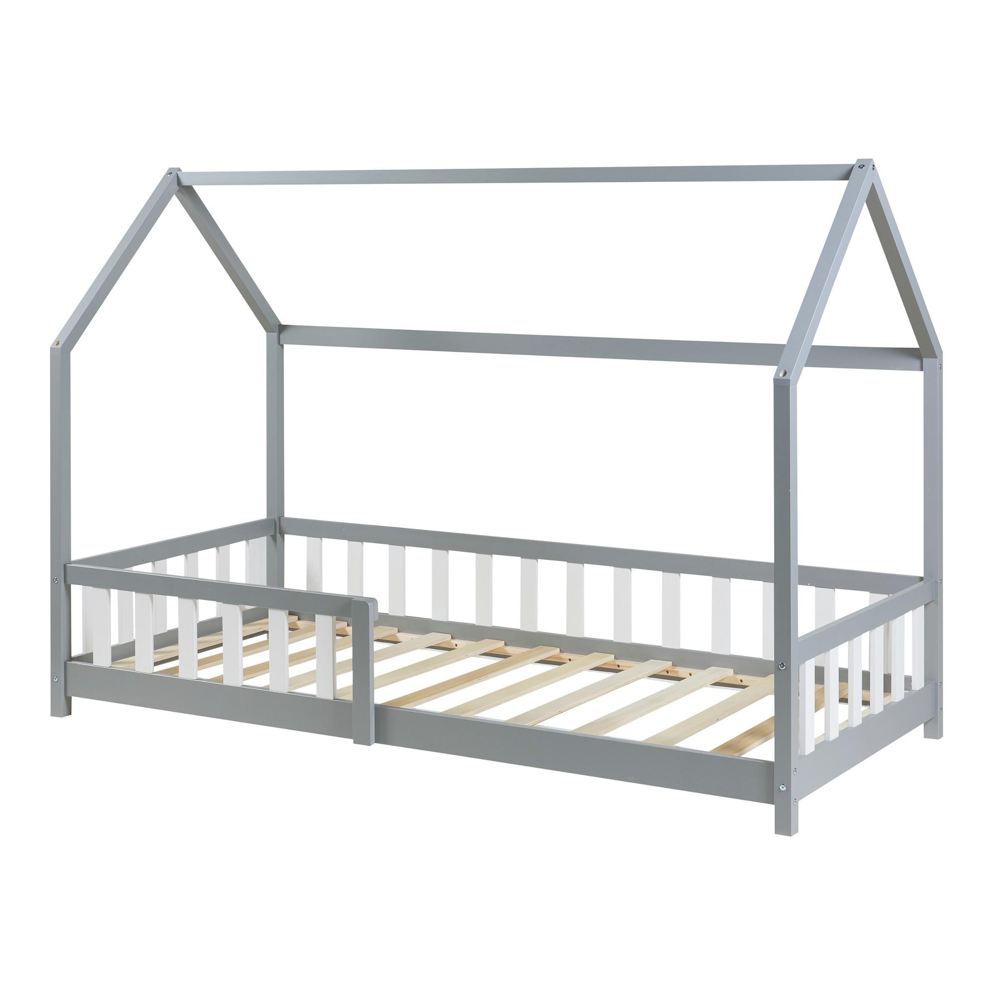 HAUSBETT Hesel - Grau, Holz (90/200cm) - [en.casa]