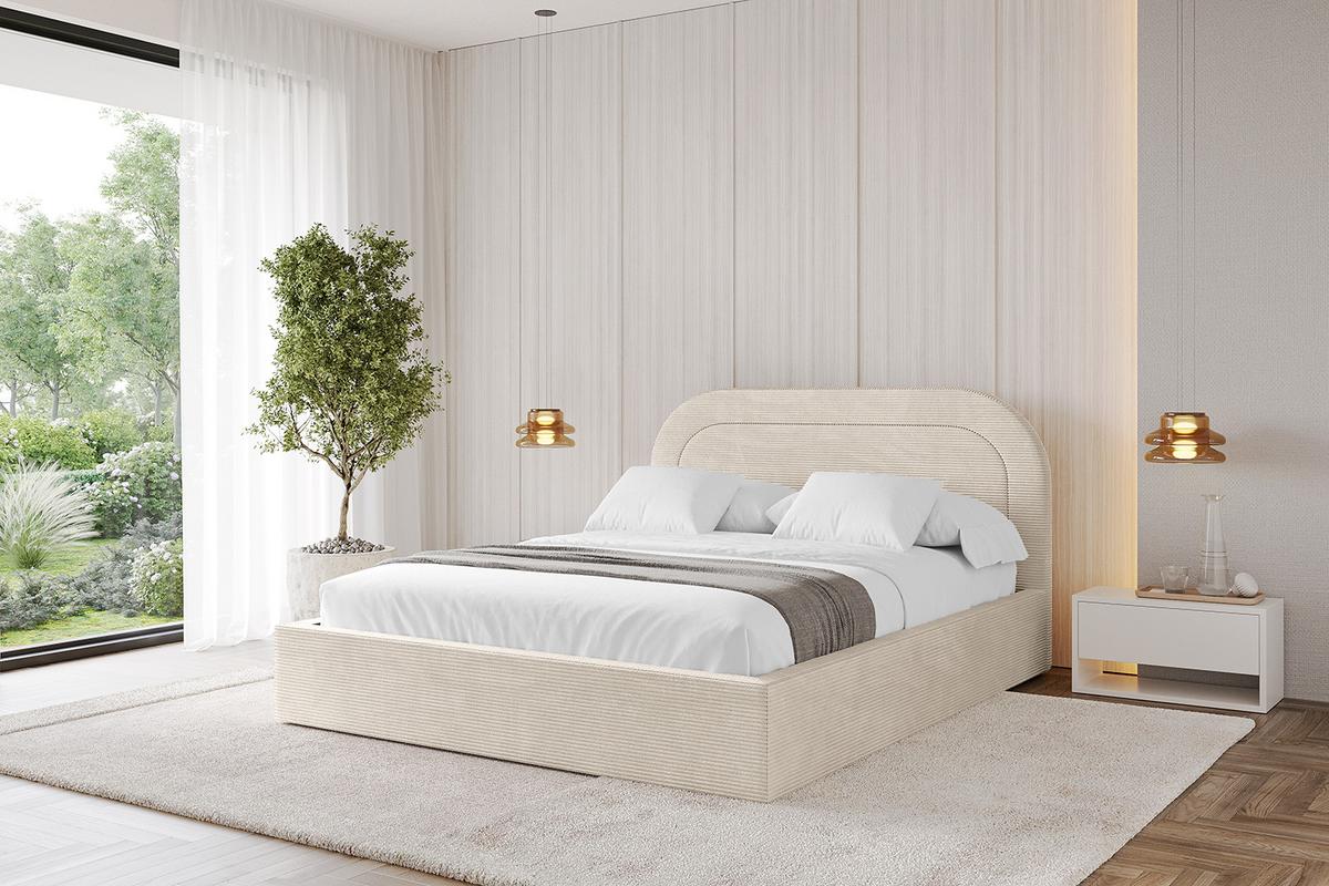 POLSTERBETT mit Bettkasten und Lattenrost, Bett mit Matratze H3/H4 - LERAY 160x200 Beige - Creme, Holzwerkstoff/Textil (160/200cm) - ALTDECOR