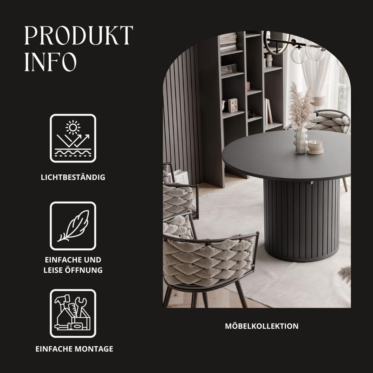 ESSTISCH Ausziehbar, geriffelt 120-160, Schwarz - Schwarz, Holzwerkstoff (120/160/77cm) - Idohome