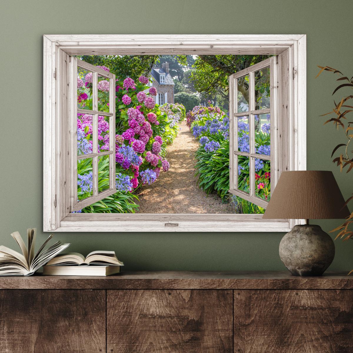 METALLBILD Hortensie - Durchsichtig - Blumen - Sommer - Lila - Weg 80x60 cm - Lila, Metall (80/60cm) - MuchoWow