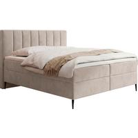 BOXBETT Allen mit Bettkasten, Samt Beige 200x200 cm – inkl. H4 Taschenfederkern Matratze & Foam Topper - Ecru/Beige, Textil/Metall (200/200cm) - WFL GROUP