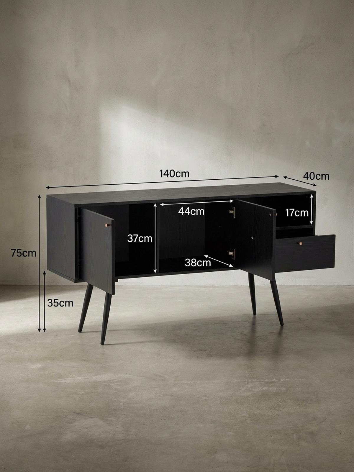 SIDEBOARD – Schwarz/Eiche-Dekor, 140x75x40 cm, mit 2 Türen, Schublade, offenes Fach - Schwarz, Holzwerkstoff/Metall (140/75/40cm) - KADIMA DESIGN