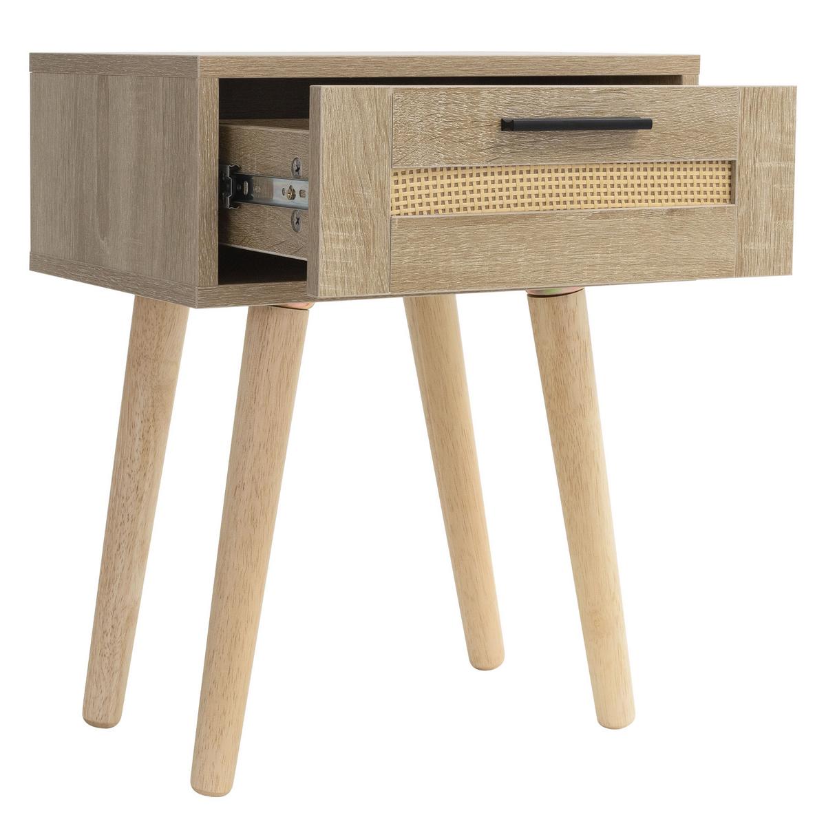 NACHTTISCH mit 1 Schublade 40x50,5x30 cm Eiche Optik Rattanfront - Beige/Naturfarben, Holz/Holzwerkstoff (40/50.5/30cm) - ML-DESIGN