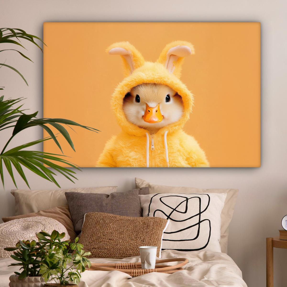 LEINWANDBILD Osterhase - Kostüm - Ente Wohnzimmer Groß 120x80 cm - Gelb, Textil (120/80cm) - MuchoWow