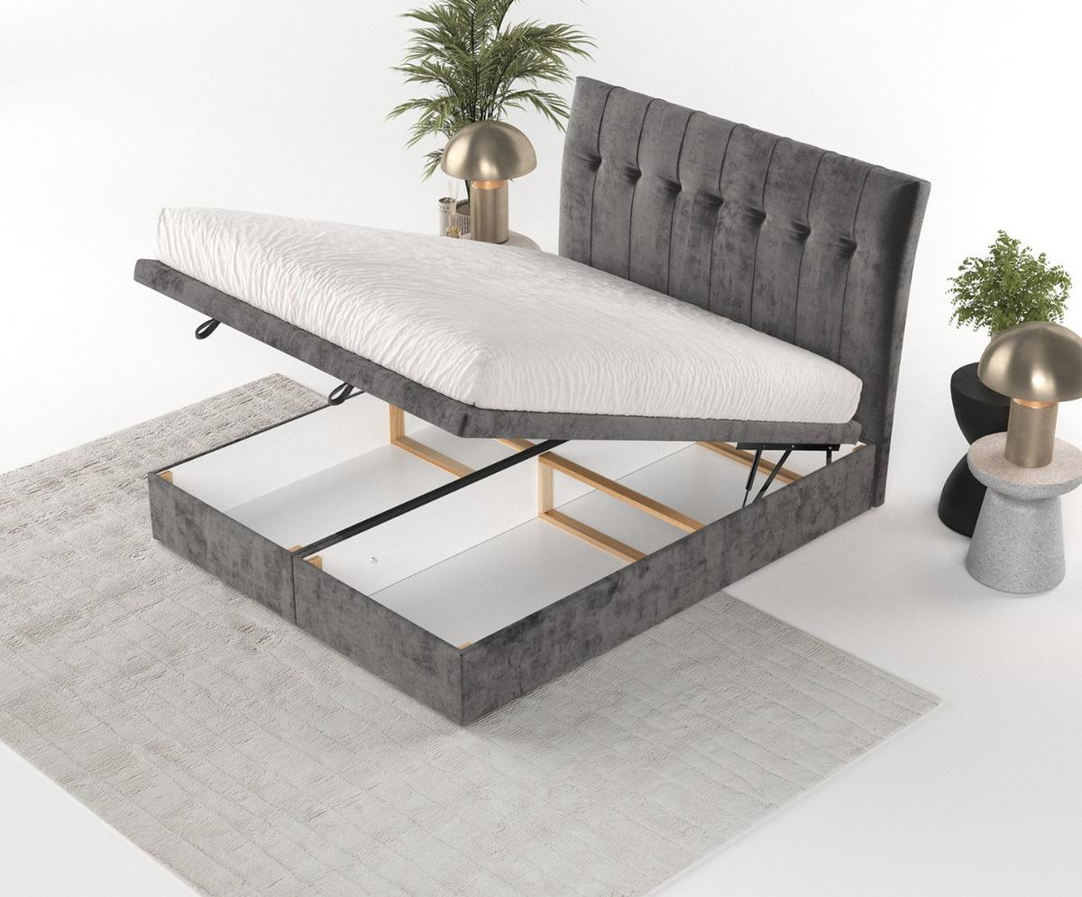 POLSTERBETT Kelsea mit Stauraum 200/200 cm Stahl im Lotta Stoff - Graphitfarben/Schwarz, Holz/Holzwerkstoff (200/200cm) - AltaBeds