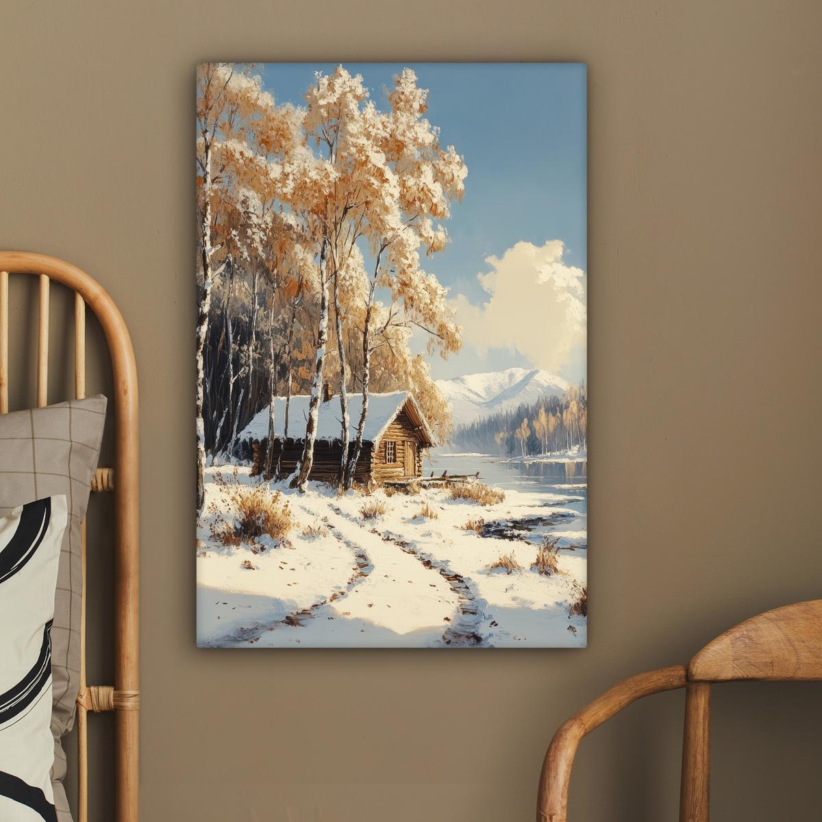 LEINWANDBILD Winter - Schnee - Zuhause - Natur Wanddeko 40x60 cm - Hellbraun, Textil (40/60cm) - MuchoWow