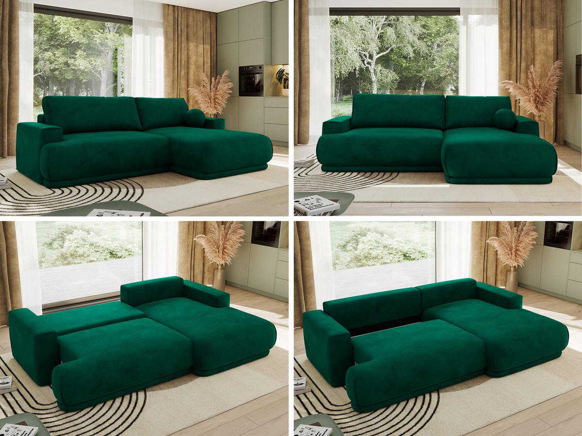 ECKSCHLAFSOFA RINA L Dunkelgrün Velvet - rechts - Dunkelgrün/Schwarz, Kunststoff/Textil (170/267cm) - MKS