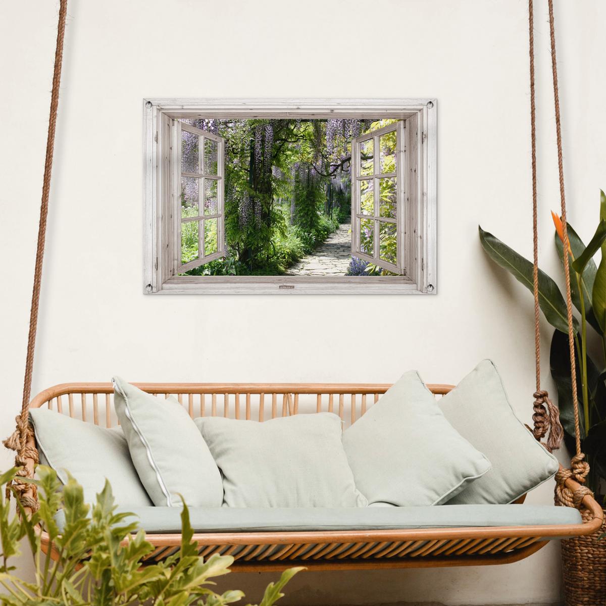 GARTENPOSTER Blauer Regen - Blumen - Aussicht - Baum - Frühling Gartendeko 90x60 cm - Beige, Kunststoff (90/60/0.2cm) - OnlyWow
