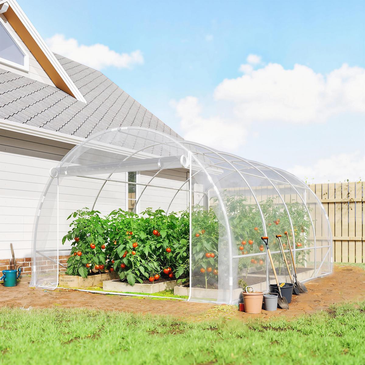 FOLIENGEWÄCHSHAUS Stahl PE Transparent - Transparent, Metall (297/199/395cm) - Outsunny