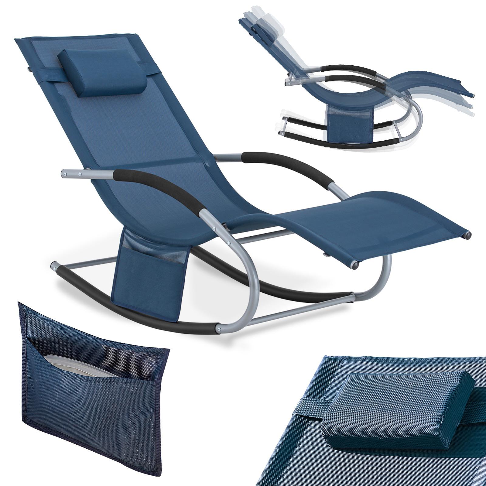 SONNENLIEGE mit Kopfkissen, Gartenliege bis 150kg, Denimblue - Dunkelblau, Metall (63/87/150cm) - SoBuy