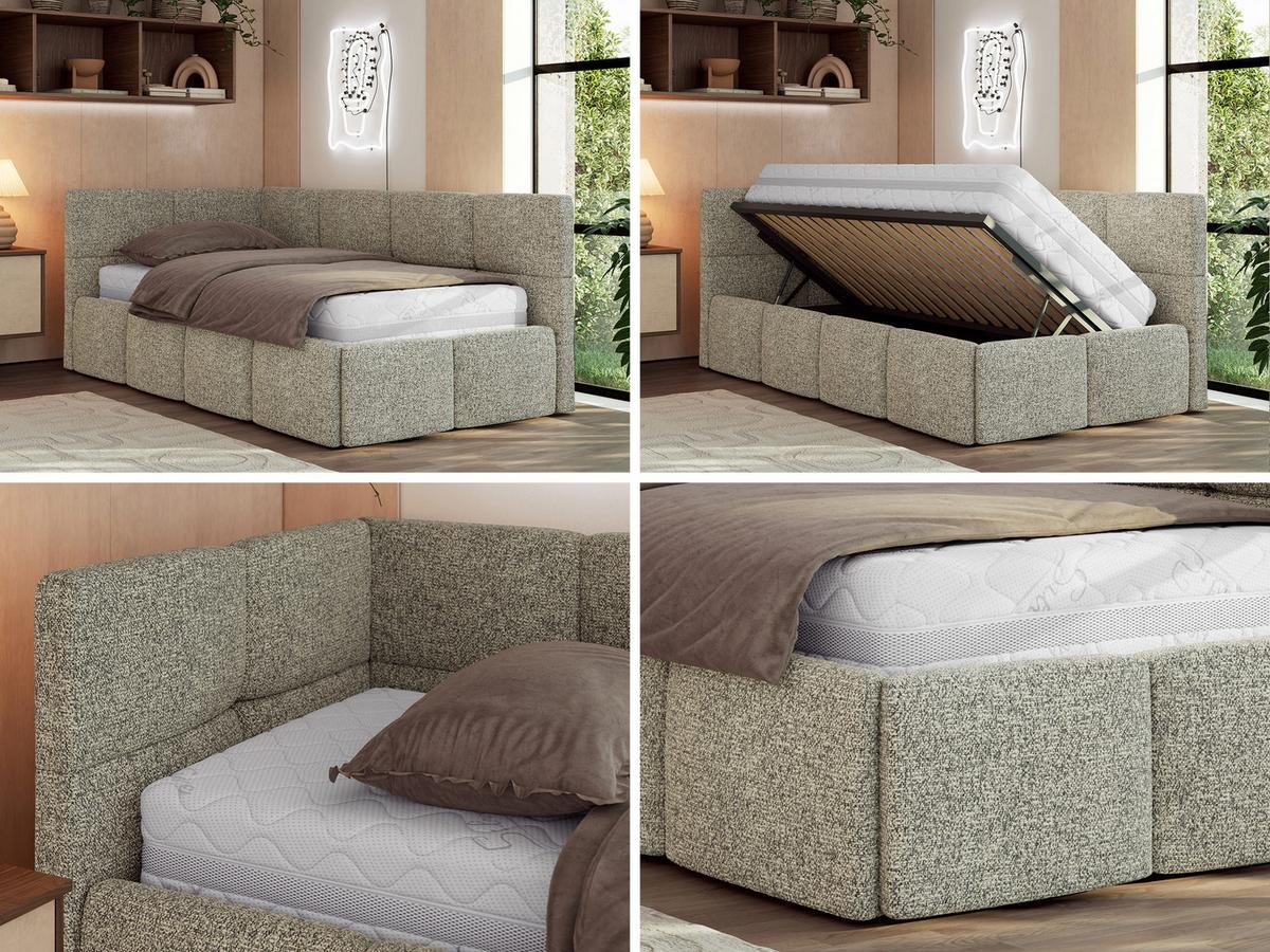 JUGENDBETT ARVO 90/200 - Grau Strukture - ohne Matratze - Links Seite - Grau, Textil (90/200cm) - MKS