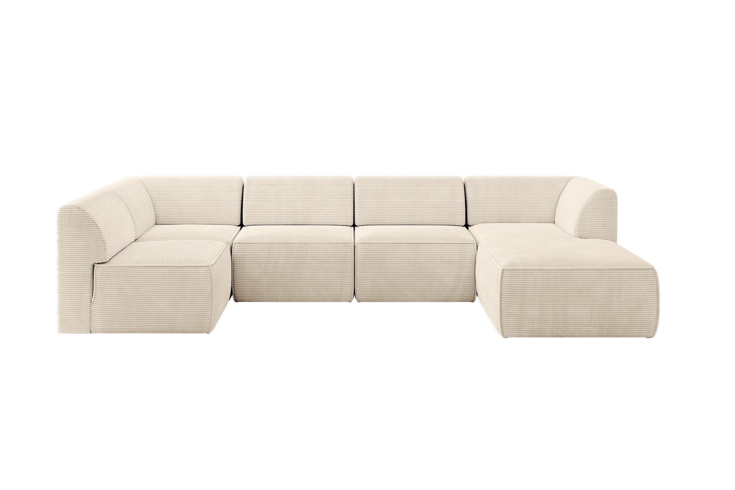 WOHNLANDSCHAFT Ottomane Rechts MOVO-L 345x180x78 cm Beige Cord - Beige, Holzwerkstoff/Kunststoff (180/78/345cm) - ALTDECOR