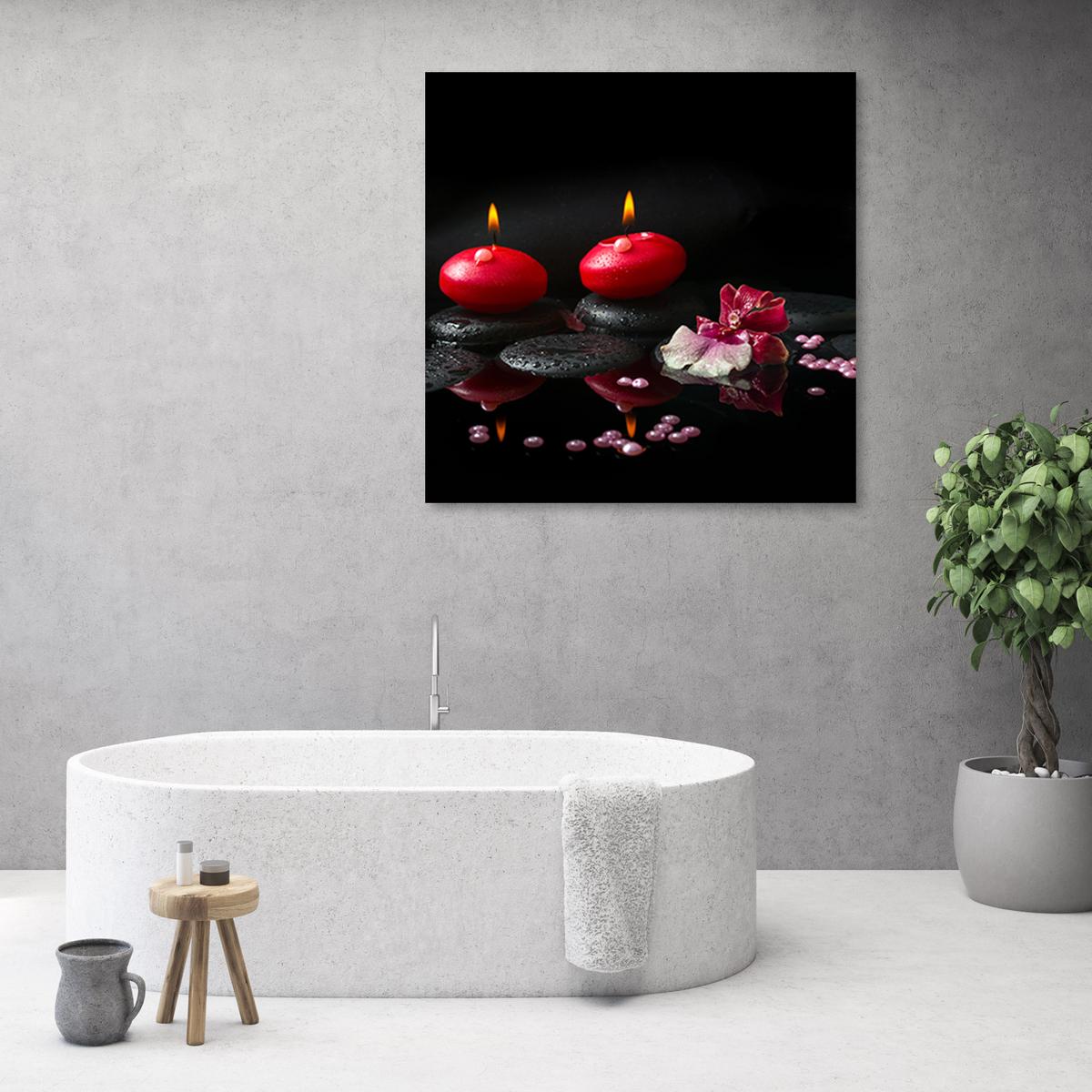WANDBILD rote kerzen zen stones - Rot, Textil (30/30cm) - Feeby