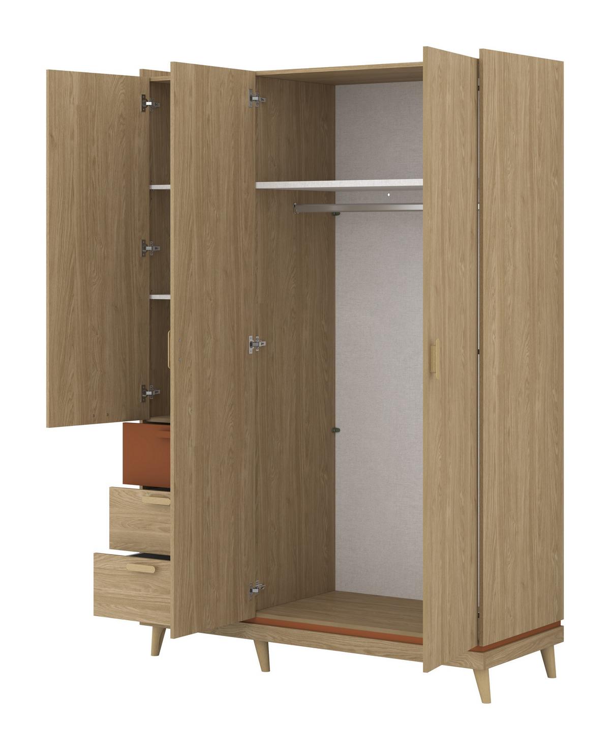 DREHTÜRENSCHRANK ACARA 143.5/214.5/57,4 cm 3-türig Eichefarben - Eichefarben, Holzwerkstoff (143.5/214.5/57.4cm) - MASSENO