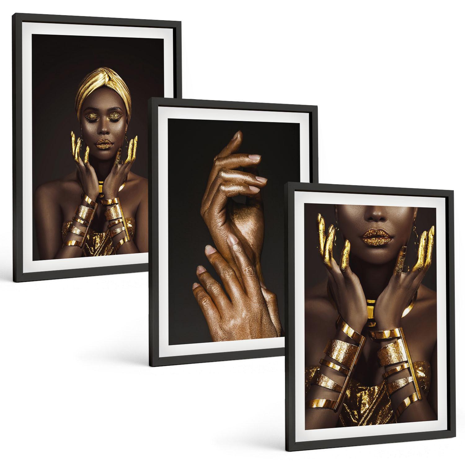 BILDER SET 3er Set - 40x60 cm Schwarzer Rahmen - Porträts afrikanischer Frauen - Schwarz, Kunststoff (40/60cm) - TULUP