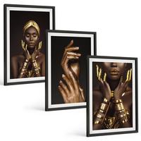 BILDER SET 3er Set - 40x60 cm Schwarzer Rahmen - Porträts afrikanischer Frauen - Schwarz, Kunststoff (40/60cm) - TULUP