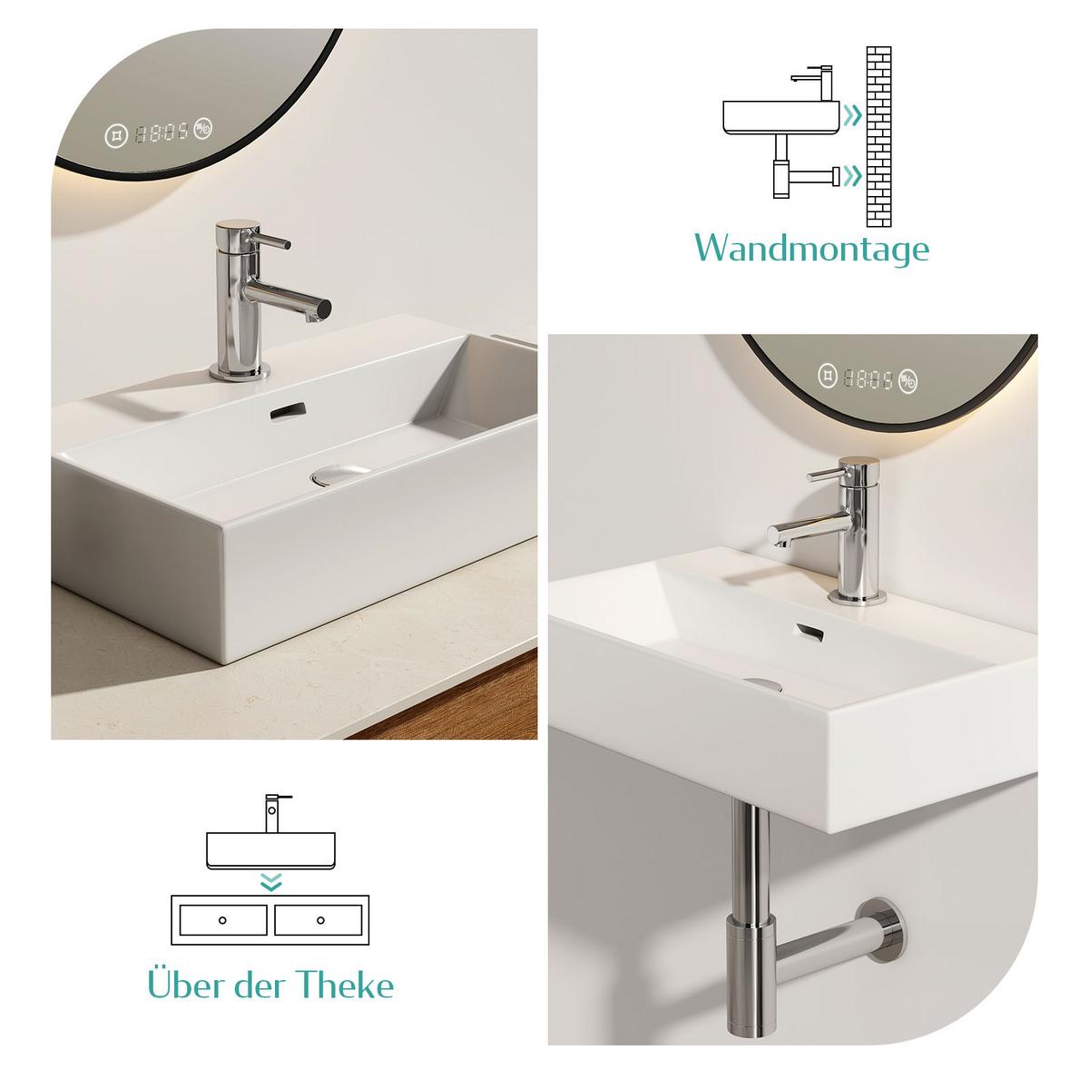 WASCHBECKEN mit Überlauf Weiß 51,5 / 36 / 13 cm - Weiß Hochglanz, Keramik (51/13/36cm) - EMKE