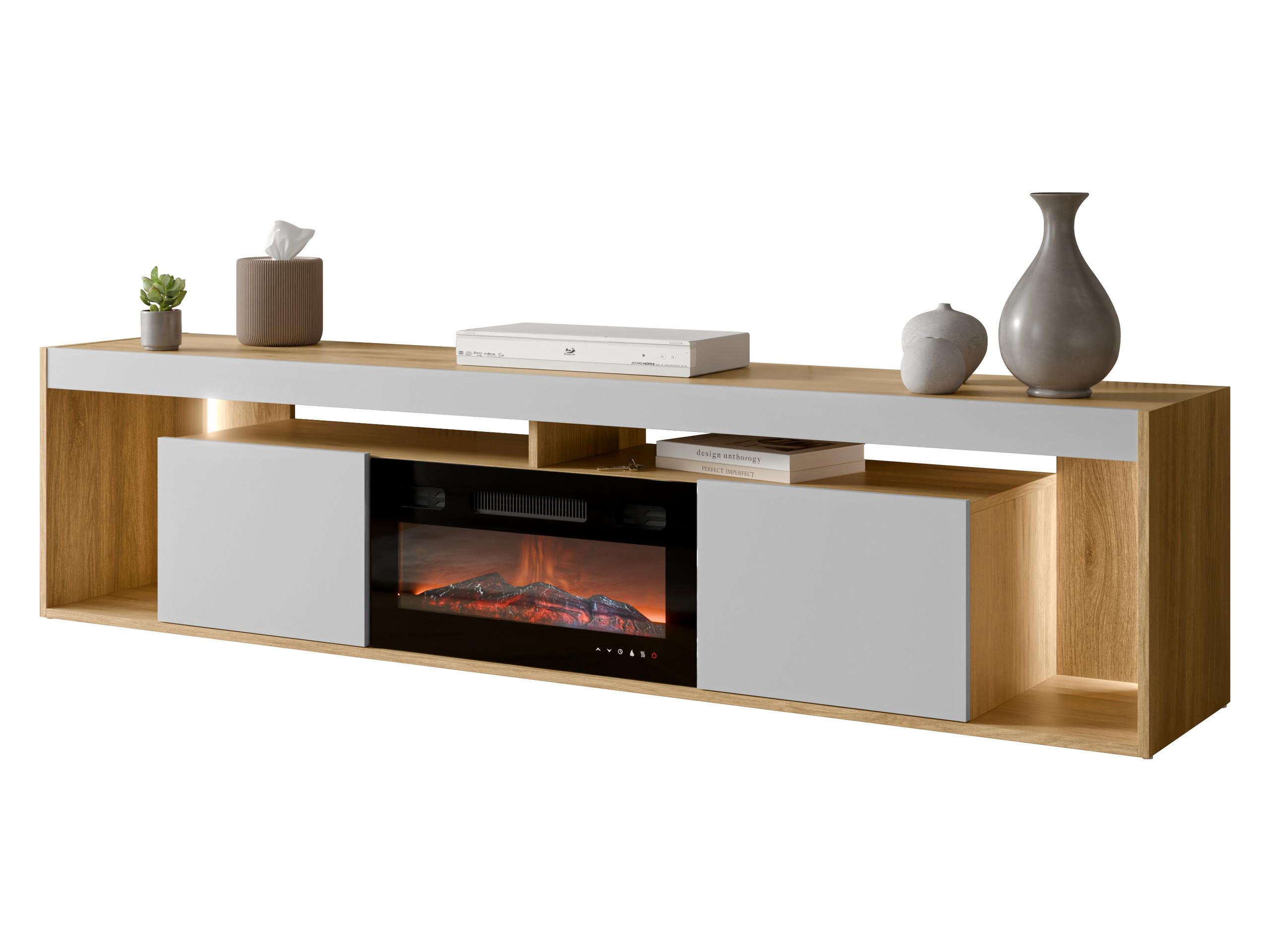 TV-LOWBOARD Fiore EF 2D mit Kamin - Eichefarben/Schwarz, Holzwerkstoff/Kunststoff (200/48/39cm) - MIRJAN24