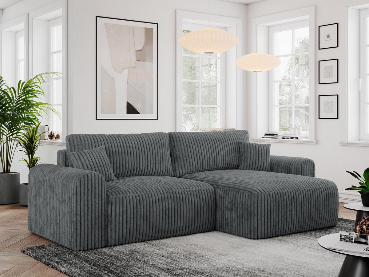 ECKSOFA NELSON Dunkelgrau Cord - Dunkelgrau/Schwarz, Kunststoff/Textil (274/152cm) - MKS