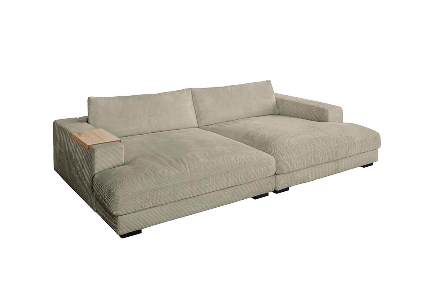 BIG SOFA XL MIT TABLETT MADELINE Steingrau Cord - Greige/Schwarz, Kunststoff/Textil (290/85/190cm) - KAWOLA
