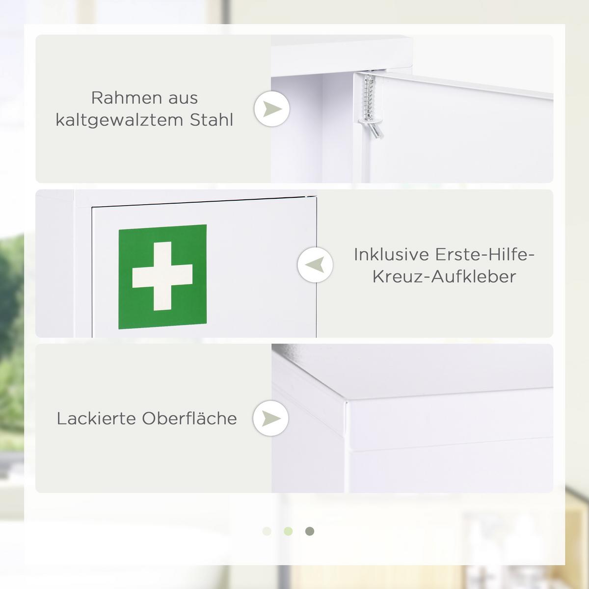 MEDIZINSCHRANK, Apothekerschrank mit 3 Fächern, 2 Schlüsseln Abschließbar, Stahl - Weiß, Metall (40/53.5/15cm) - Kleankin