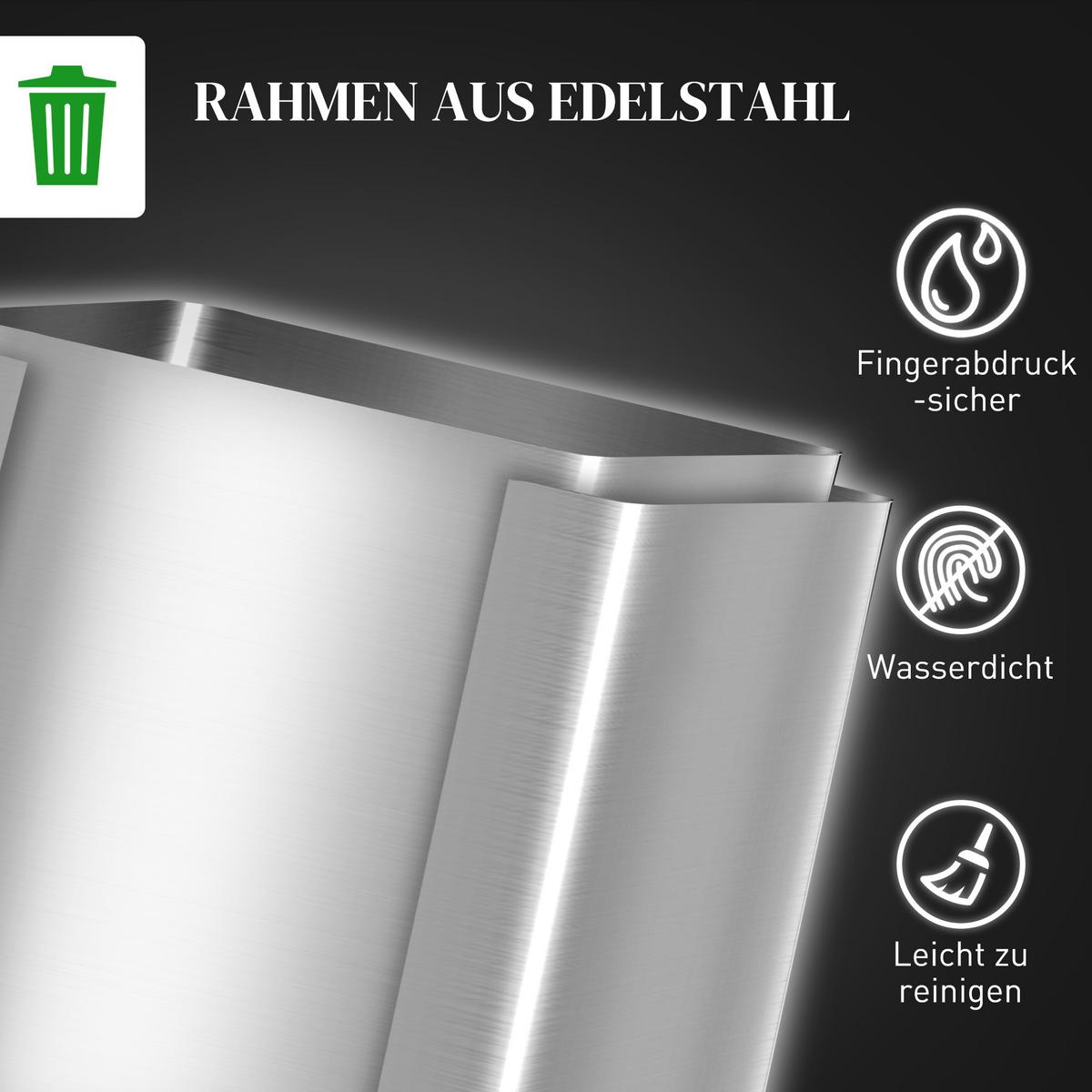 MÜLLEIMER Edelstahl Kunststoff Silber - Silberfarben, Metall (36/51.6/45.8cm) - HOMCOM