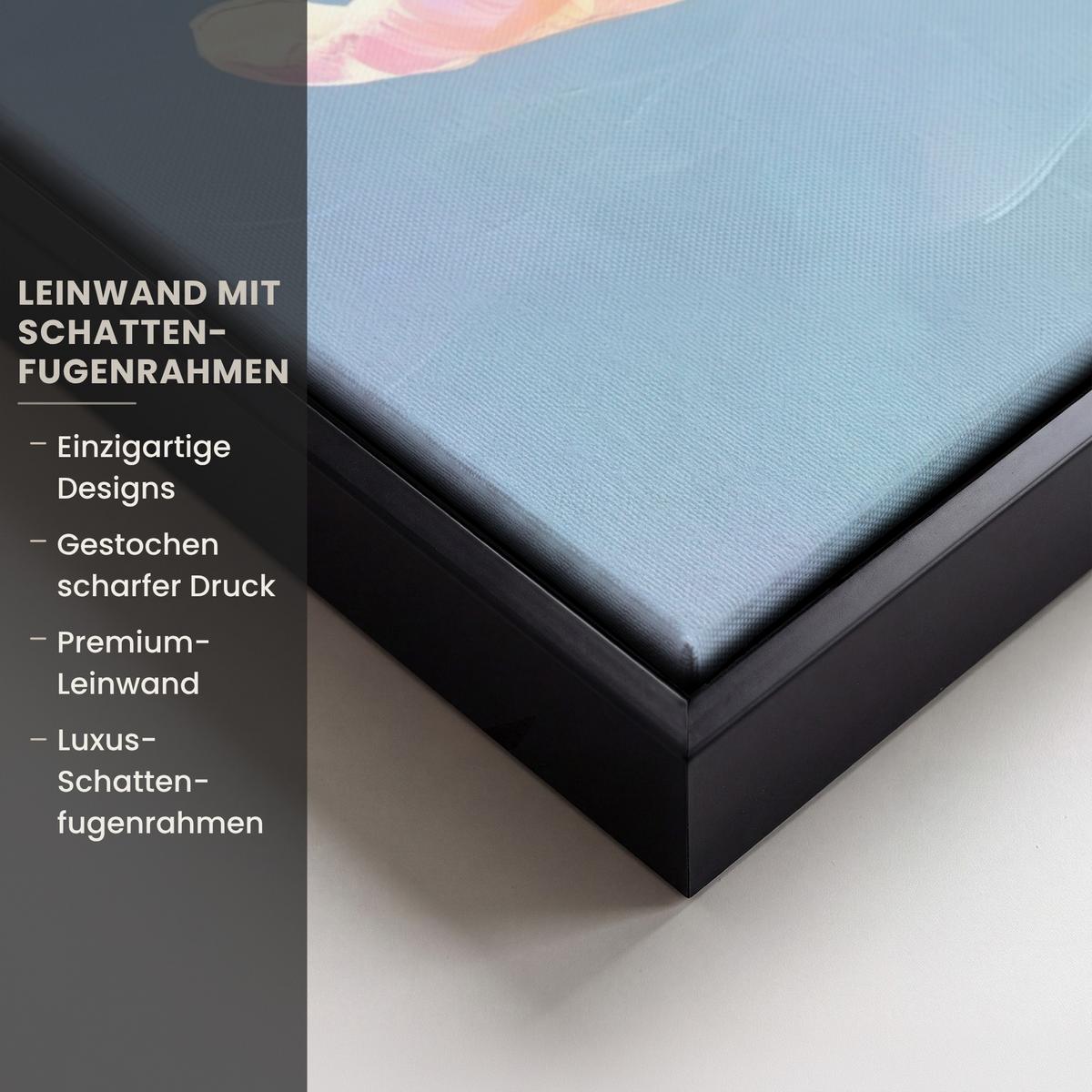 LEINWAND Bilder mit Rahmen - Tulpen - Rosa Akzente - Blau - 70x100 - Pastellblau, Textil (70/100cm) - MuchoWow