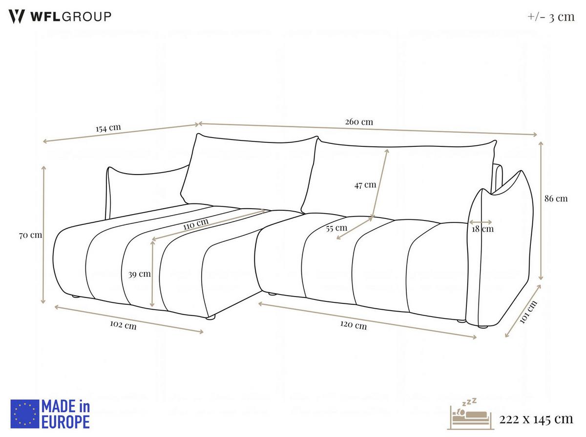 ECKSOFA Liv mit Schlaffunktion & Bettkasten in Cordstoff Dunkelgrün, Universell 260/154/86 cm - Schwarz/Grün, Kunststoff/Textil (260/154cm) - WFL GROUP