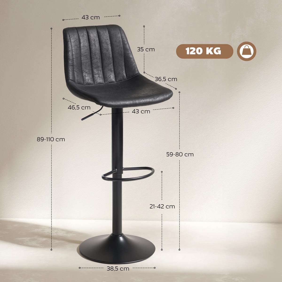 BARHOCKER Mikrofasertuch Schwarz - Schwarz/Grau, Textil/Metall (43/110/46.5cm) - HOMCOM