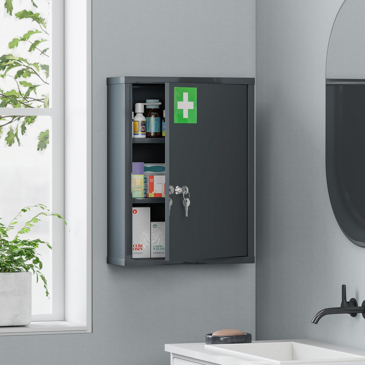 MEDIZINSCHRANK Kaltgewalzter Stahl Kohlegrau - Dunkelgrau, Metall (15/53.5/40cm) - Kleankin