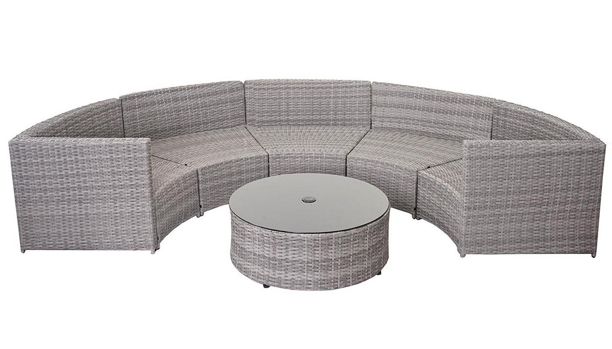 POLY-RATTAN GARNITUR RUND Grau, Anthrazit, Beige - Anthrazit/Beige, Kunststoff - MCW