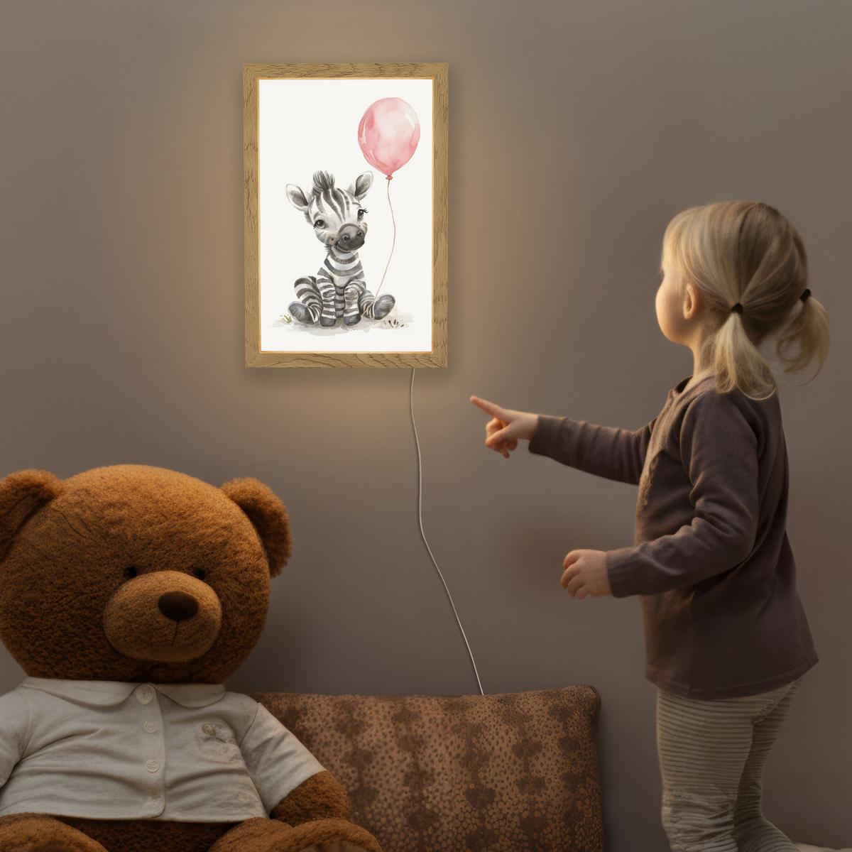 NACHTTISCHLAMPE Zebra - Baby - Tiere - Rosa Luftballon 20x30 cm - Weiß, Holzwerkstoff (8/20/30cm) - OnlyWow