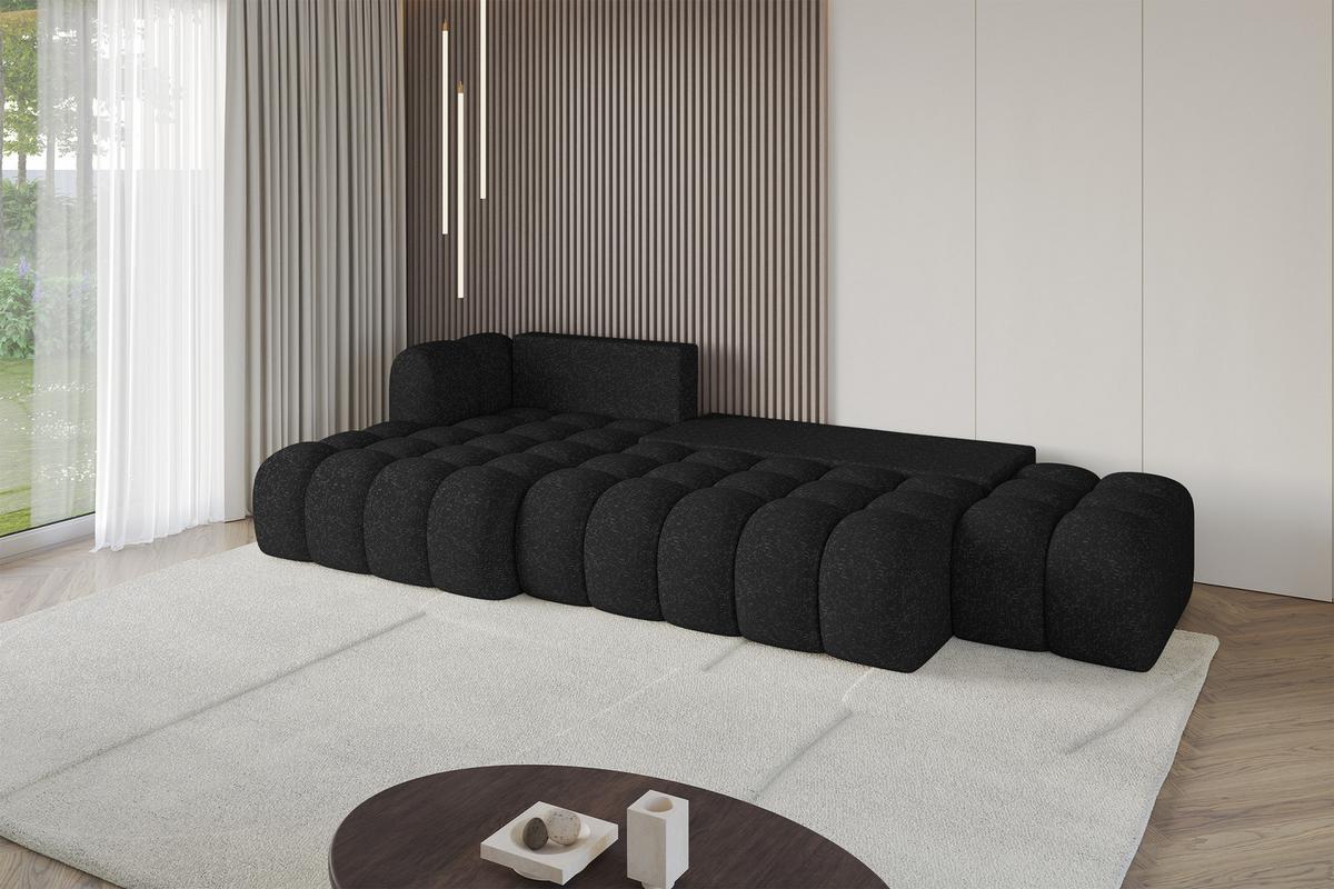 ECKSOFA mit Schlaffunktion Ottomane Links OLEA-L2 321x164x75 Schwarz Tissu - Schwarz Hochglanz/Schwarz, Holzwerkstoff/Kunststoff (321/164cm) - ALTDECOR