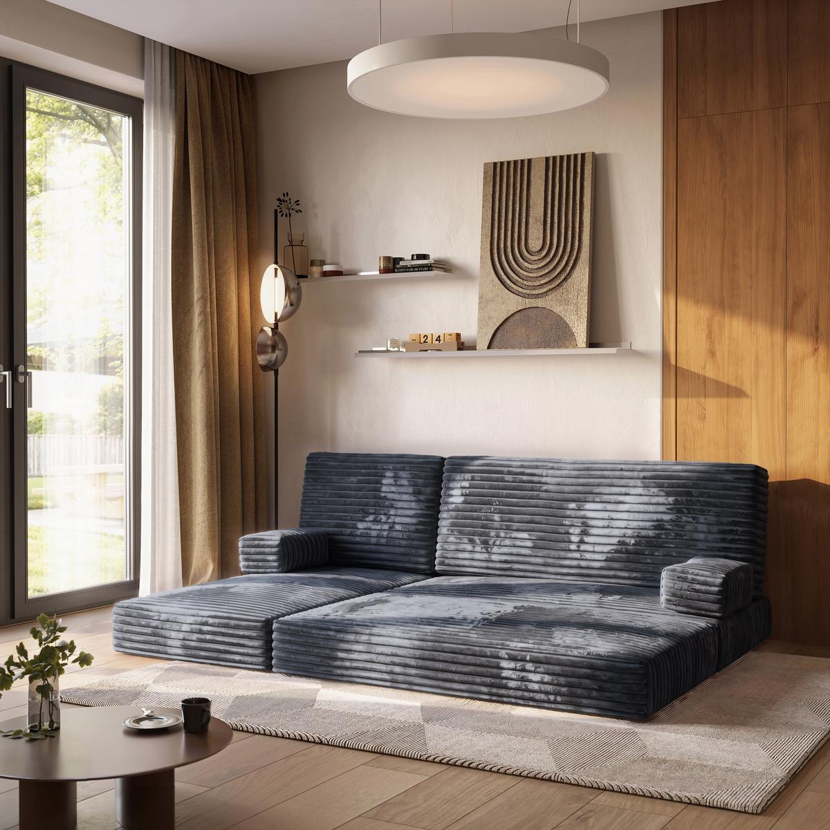 ECKSOFA NOTIA modulares Boneless Sofa mit Schlaffunktion Grau Kordstoff - Dunkelgrau, Textil (200/120cm) - MASSENO