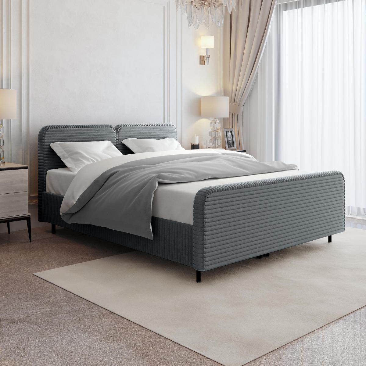 POLSTERBETT Lea mit Bettkasten, 160x200, Dunkelgrau - Dunkelgrau/Schwarz, Textil (160/200cm) - Beautysofa