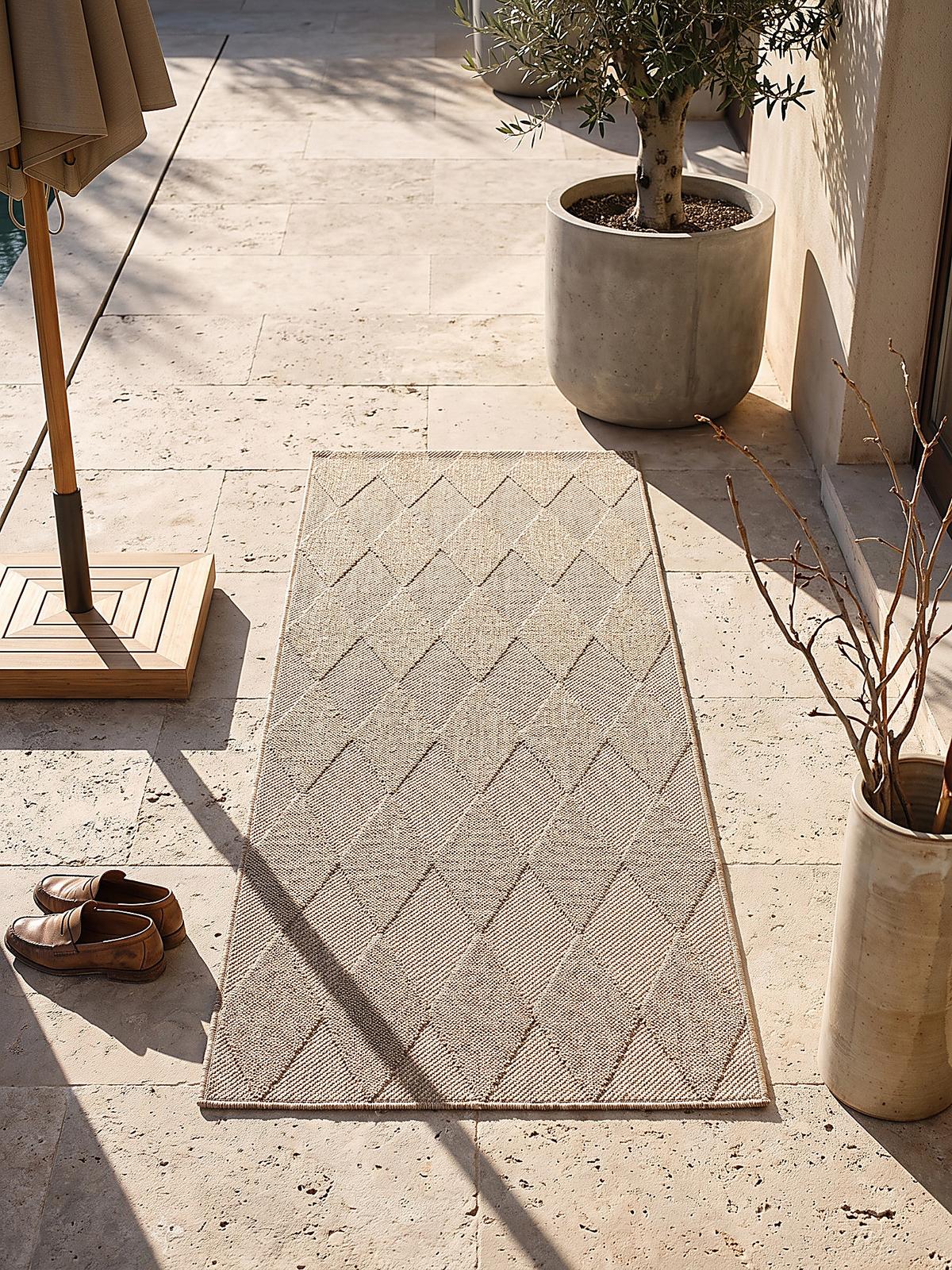 TEPPICHLÄUFER Karo TOCE Polypropylen Natur 80 x 150 cm - Beige, Textil (80/150cm) - KADIMA DESIGN