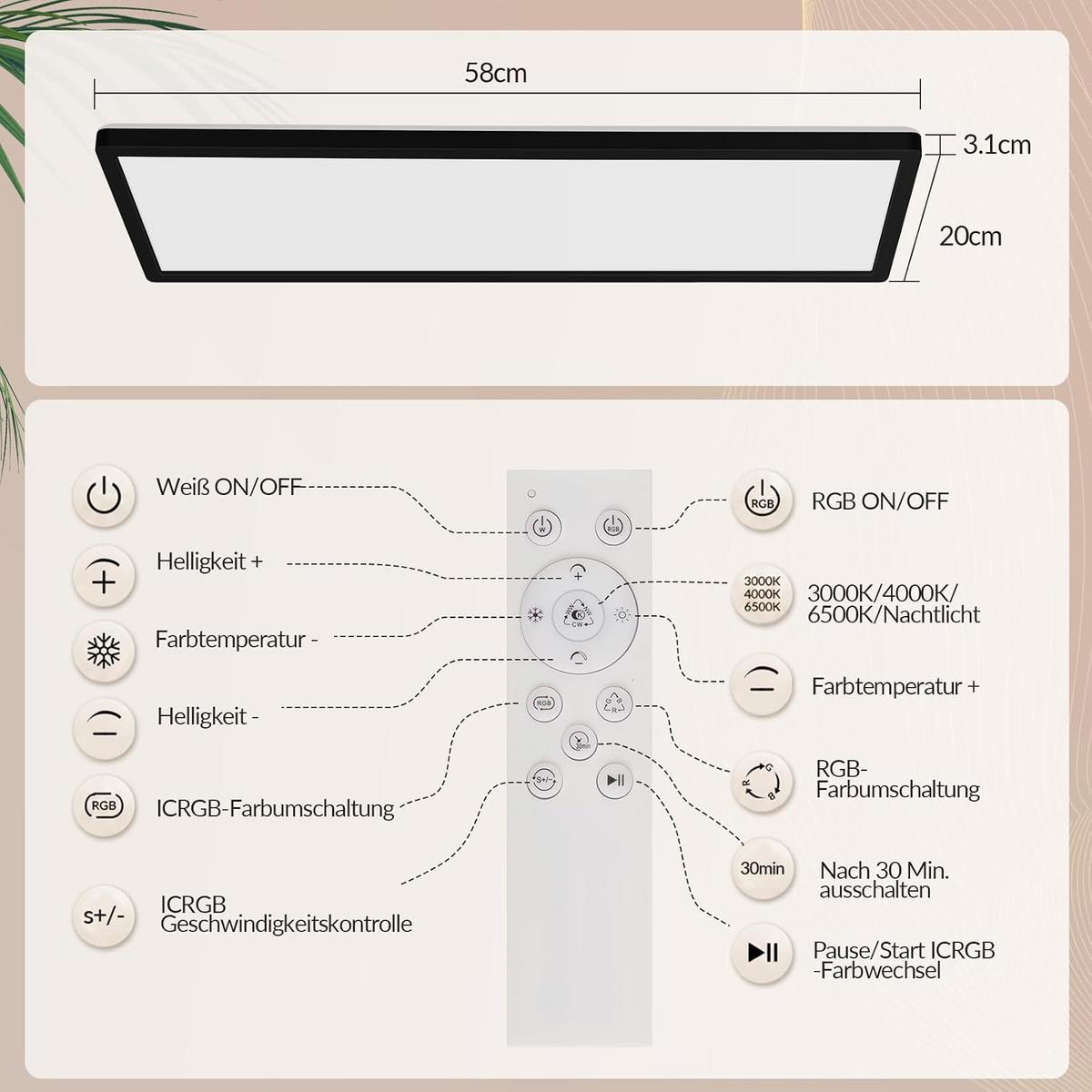 LED DECKENLEUCHTE Orvex 58/20/3 cm - Schwarz, Kunststoff (58/20/3cm) - ZMH